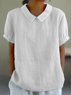 Hazel | Linen Peter Pan Collar Short Sleeve Blouse for Women
