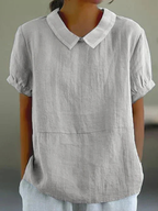 Hazel | Linen Peter Pan Collar Short Sleeve Blouse for Women