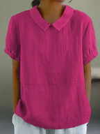 Hazel | Linen Peter Pan Collar Short Sleeve Blouse for Women