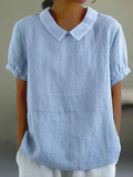Hazel | Linen Peter Pan Collar Short Sleeve Blouse for Women