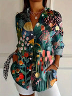 Brielle | Abstract Print Button-Down Blouse with Oversized Fit for Women