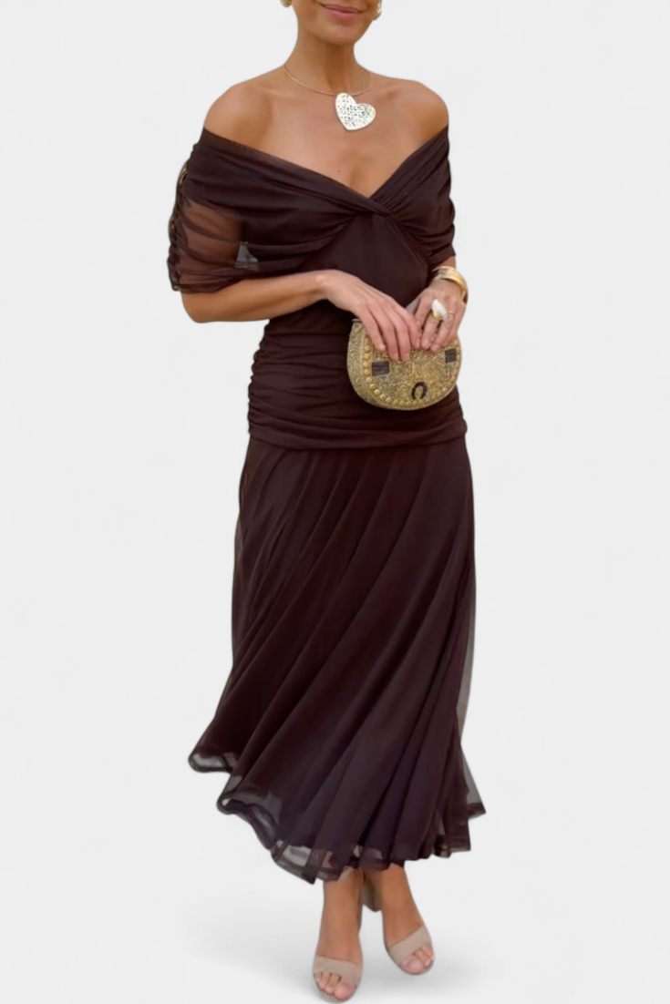 Rashida | Off-Shoulder Ruched Midi Dress for Women