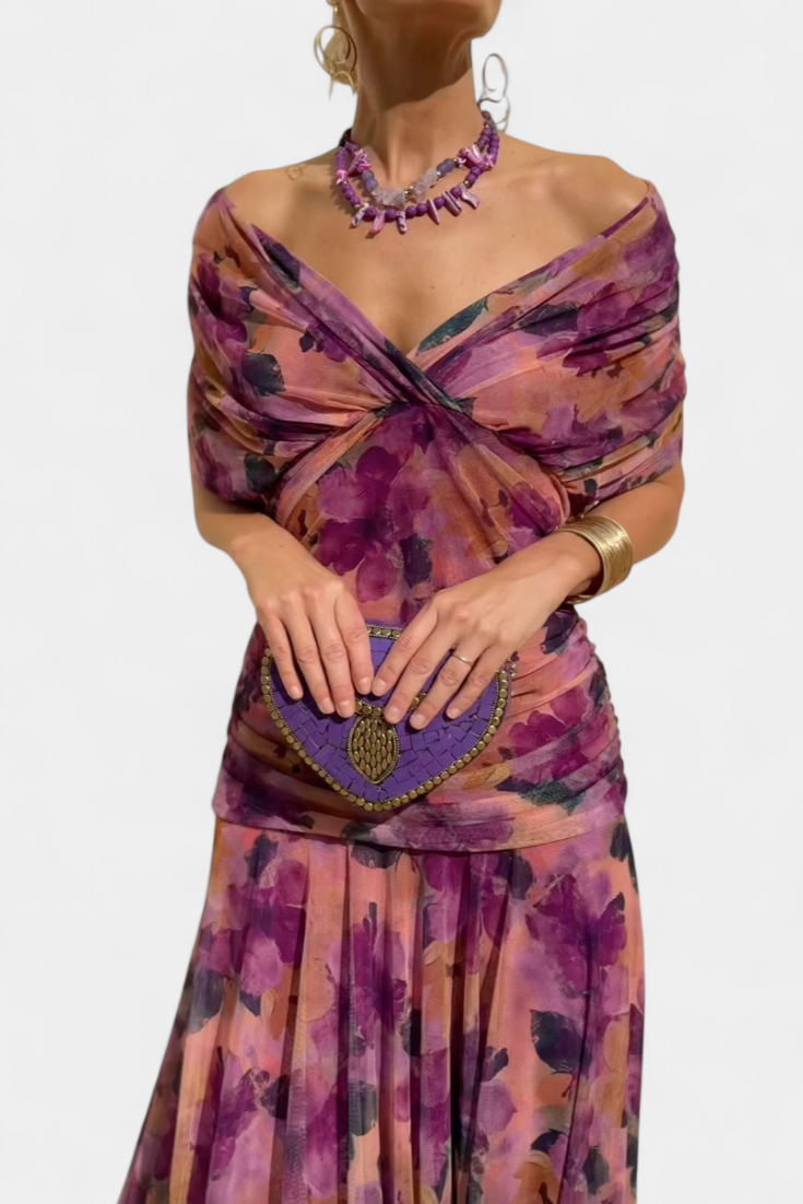 Rashida | Off-Shoulder Ruched Midi Dress for Women