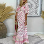 Nova | Boho Print Maxi Dress with Short Sleeves for Women