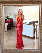 Holly | Sequin Wedding Guest Backless Maxi Dress for Women