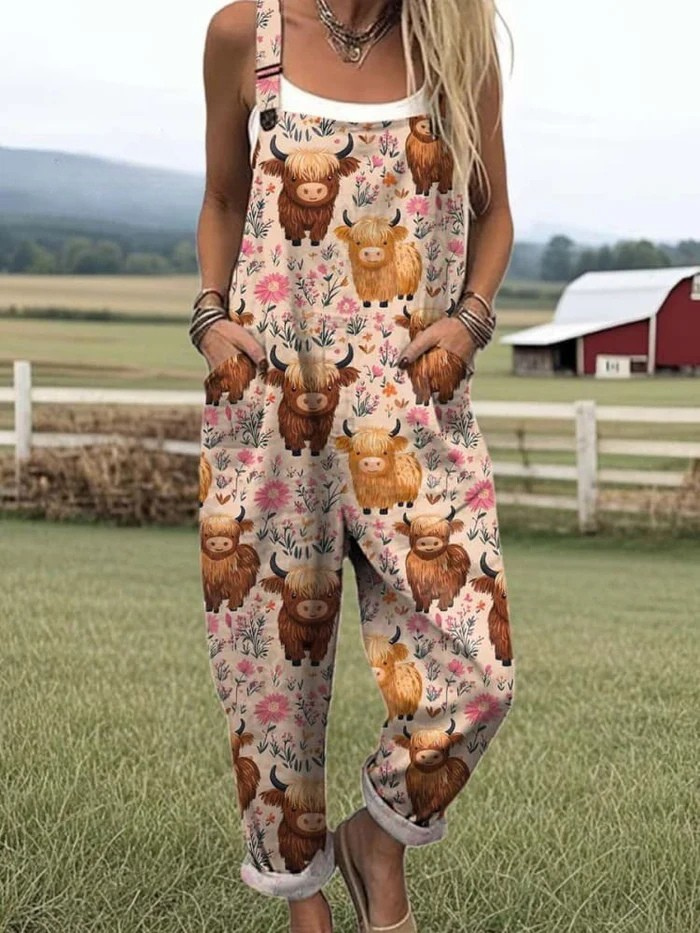 Calliope | Sleeveless Loose-Fit Bee Print Overall Jumpsuit for Women