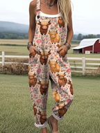 Calliope | Sleeveless Loose-Fit Bee Print Overall Jumpsuit for Women