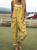 Calliope | Sleeveless Loose-Fit Bee Print Overall Jumpsuit for Women