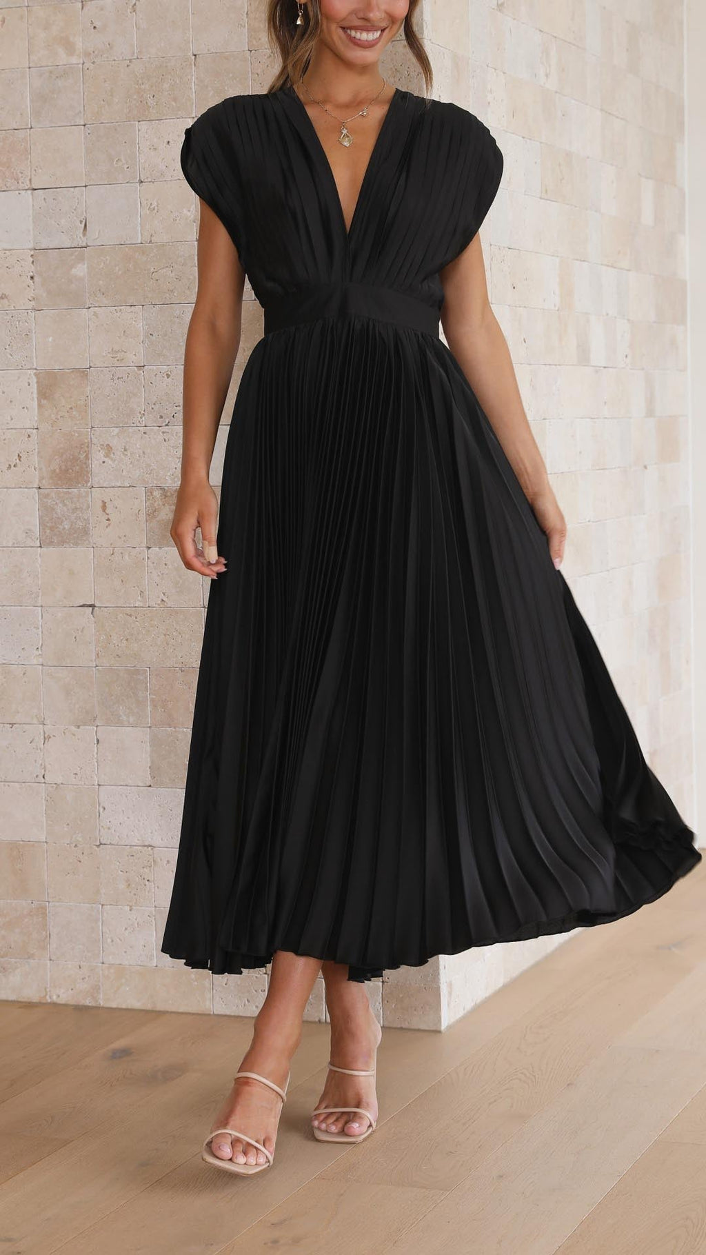 Maria | Pleated V-Neck Maxi Dress for Women