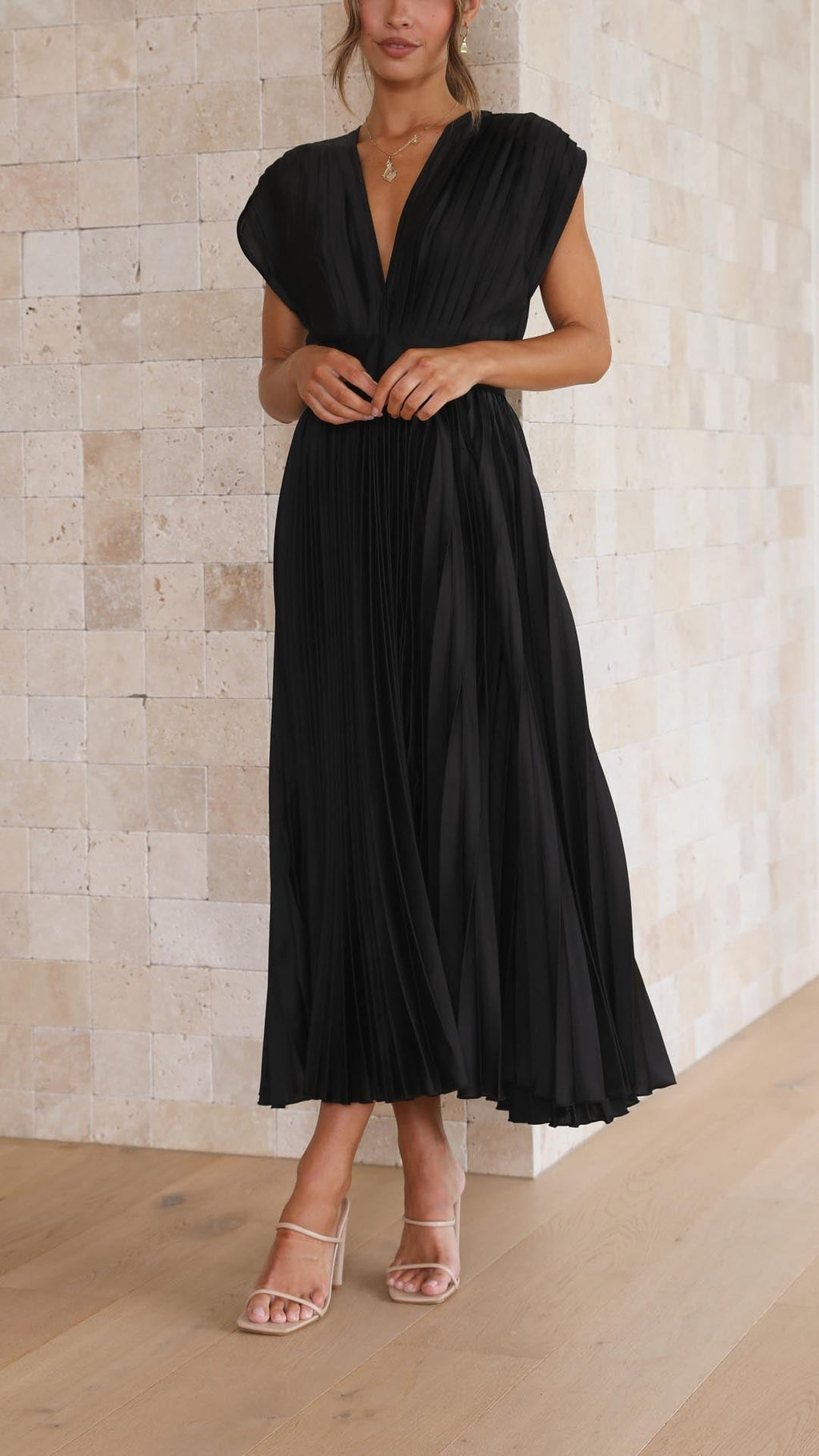 Maria | Pleated V-Neck Maxi Dress for Women