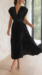 Maria | Pleated V-Neck Maxi Dress for Women