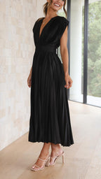 Maria | Pleated V-Neck Maxi Dress for Women