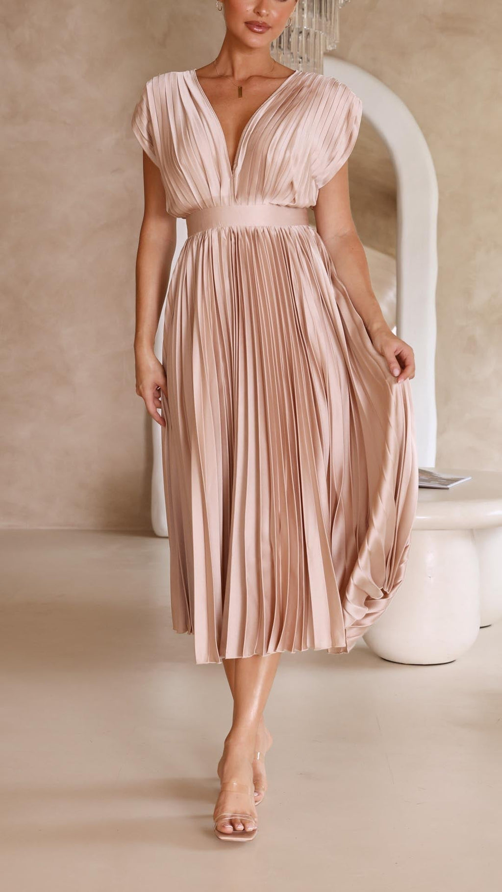 Maria | Pleated V-Neck Maxi Dress for Women