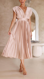 Maria | Pleated V-Neck Maxi Dress for Women