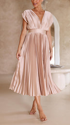Maria | Pleated V-Neck Maxi Dress for Women