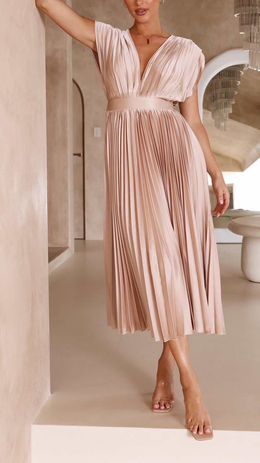 Maria | Pleated V-Neck Maxi Dress for Women