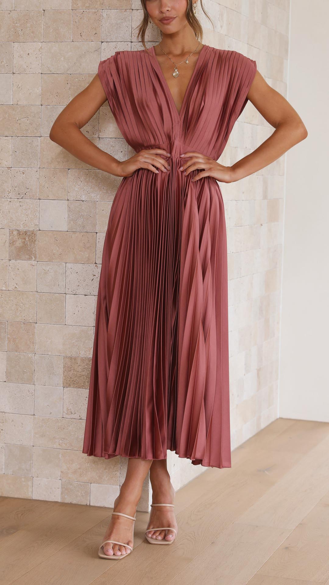 Maria | Pleated V-Neck Maxi Dress for Women