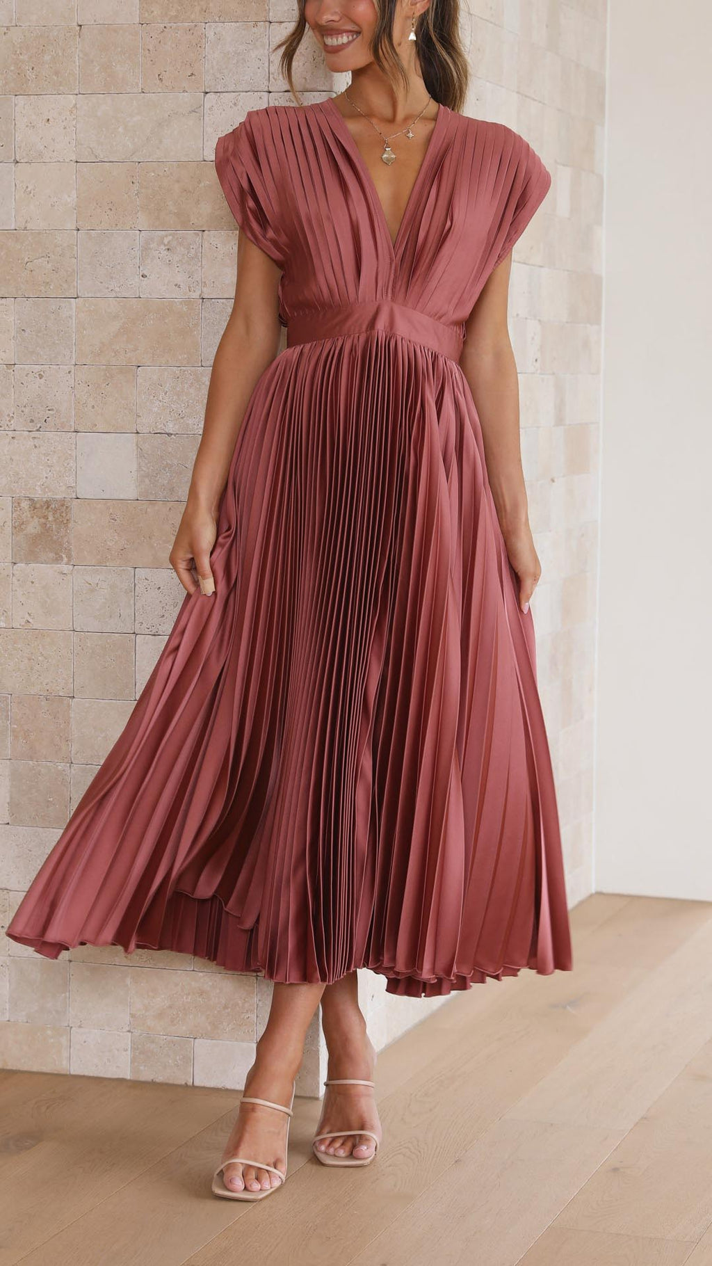 Maria | Pleated V-Neck Maxi Dress for Women