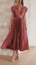 Maria | Pleated V-Neck Maxi Dress for Women
