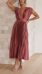 Maria | Pleated V-Neck Maxi Dress for Women