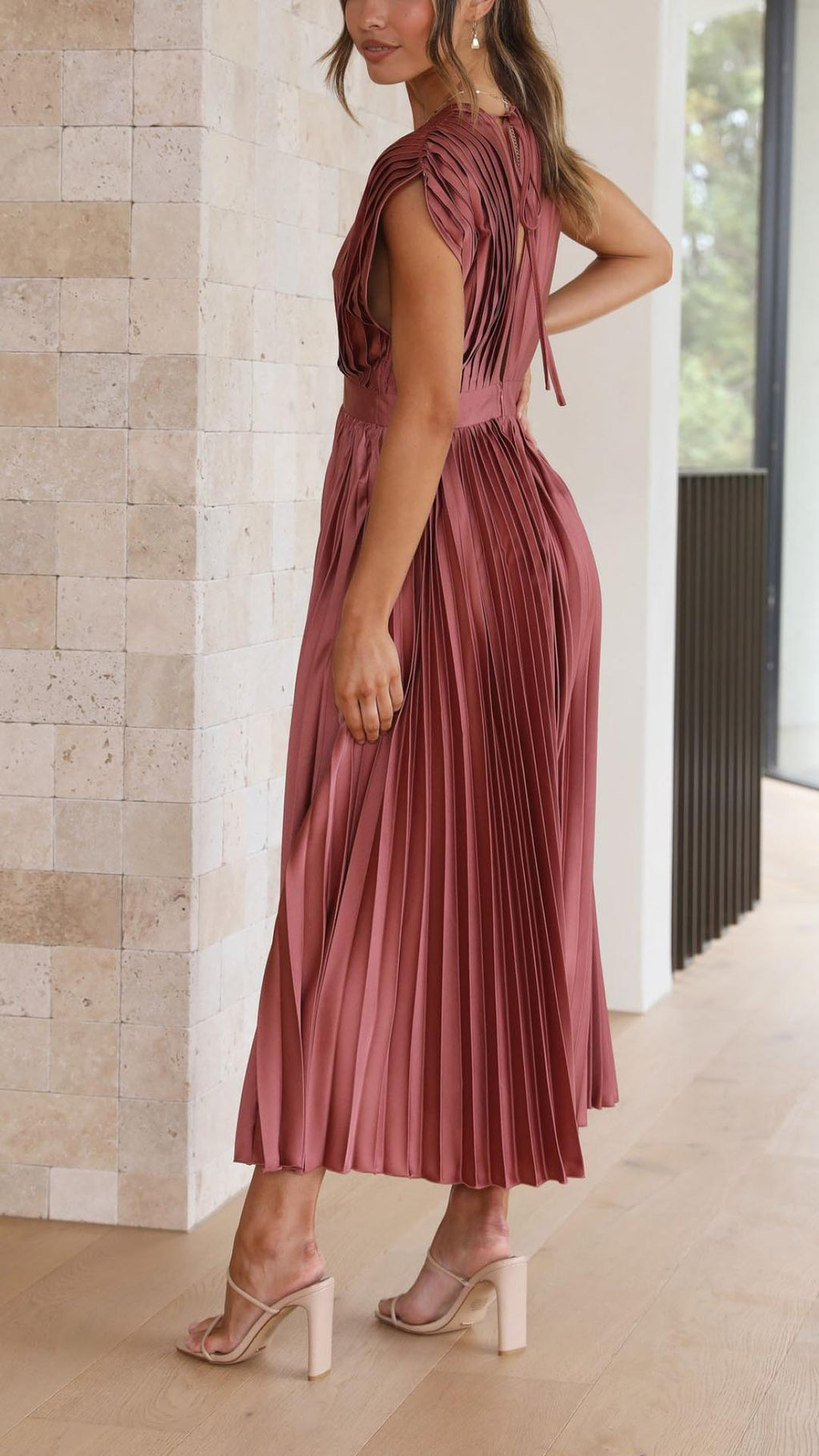 Maria | Pleated V-Neck Maxi Dress for Women