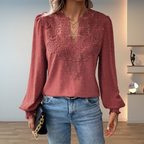 Faith | Lace V-Neck Long Sleeve Blouse for Women