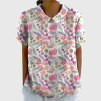 Ava | Collared Floral Print Short Sleeve Blouse for Women