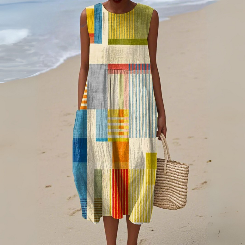 Amelia | Sleeveless A-Line Geometric Midi Dress for Women