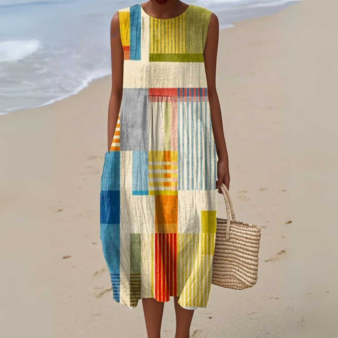 Amelia | Sleeveless A-Line Geometric Midi Dress for Women