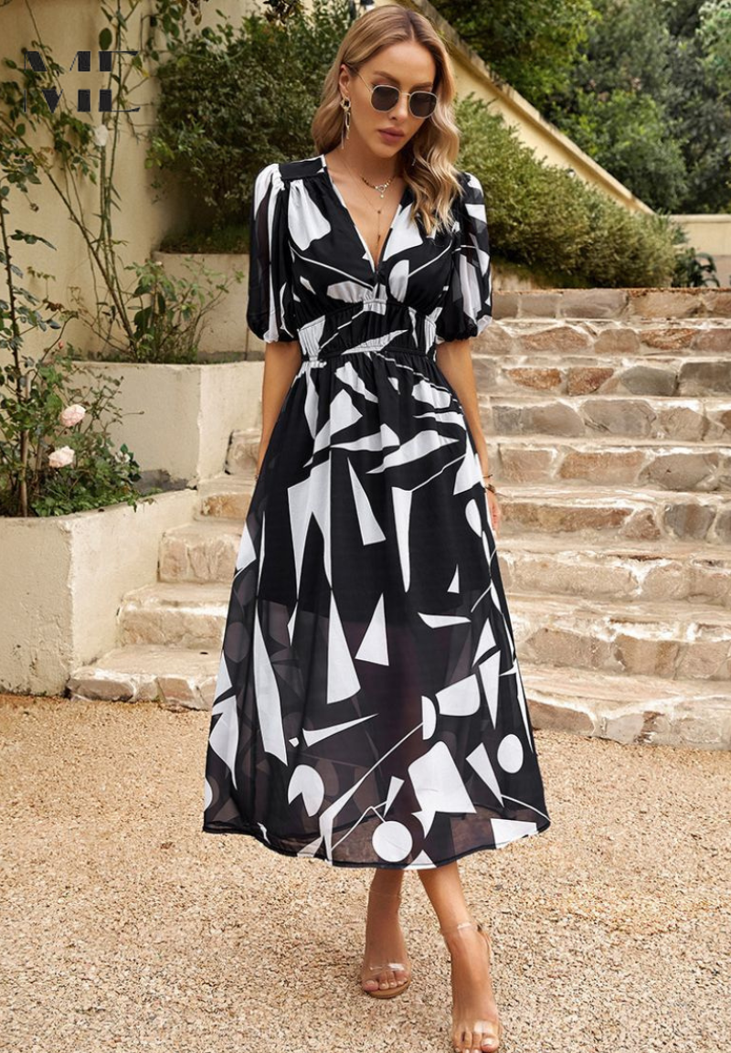 Chloe | Floral V-Neck Midi Dress for Women