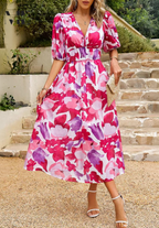 Chloe | Floral V-Neck Midi Dress for Women