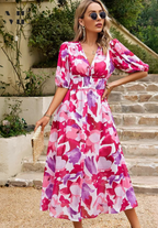 Chloe | Floral V-Neck Midi Dress for Women