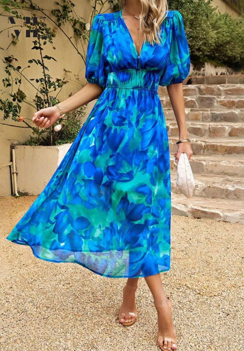 Chloe | Floral V-Neck Midi Dress for Women