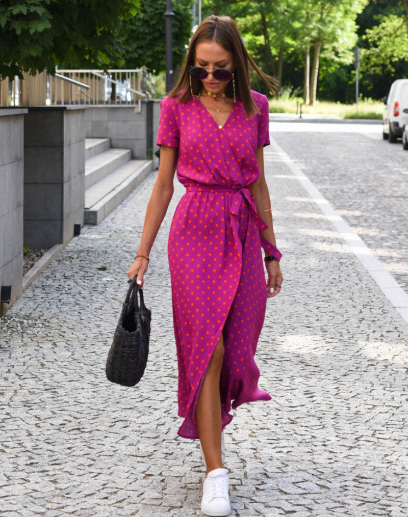 Maple | Floral V-Neck Wrap Midi Dress for Women
