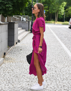 Maple | Floral V-Neck Wrap Midi Dress for Women