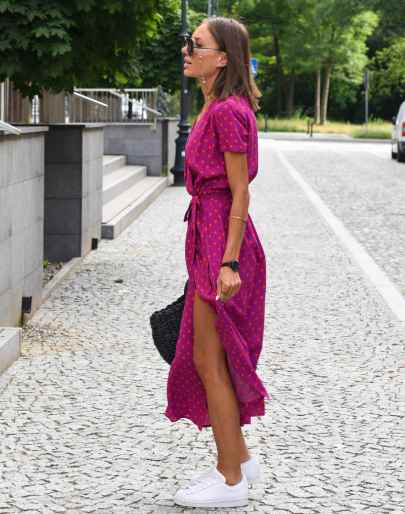 Maple | Floral V-Neck Wrap Midi Dress for Women