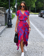 Maple | Floral V-Neck Wrap Midi Dress for Women