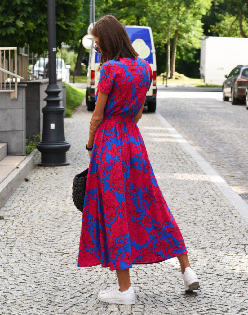 Maple | Floral V-Neck Wrap Midi Dress for Women