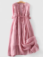Georgia | Linen A-Line Midi Dress with Ruched Back for Women