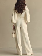 Hannah | Ribbed Knit Wide Leg Pants Set for Women