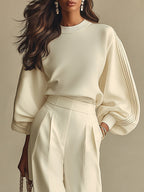 Hannah | Ribbed Knit Wide Leg Pants Set for Women