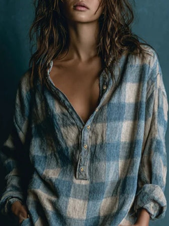 Persephone | Plaid Henley Long Sleeve Mini Dress for Women