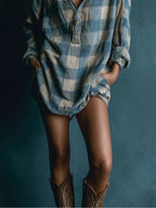 Persephone | Plaid Henley Long Sleeve Mini Dress for Women
