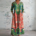 Leah | V-Neck Maxi Dress with Long Sleeves for Women