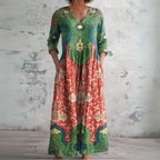 Leah | V-Neck Maxi Dress with Long Sleeves for Women