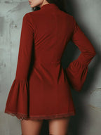 Adelia | Embroidered Bell Sleeve Mini Dress with Lace Trim for Women