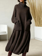Adrianne | Ribbed Knit Oversized Maxi Dress with Roll Neck for Women
