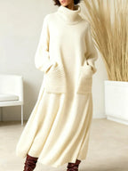 Adrianne | Ribbed Knit Oversized Maxi Dress with Roll Neck for Women
