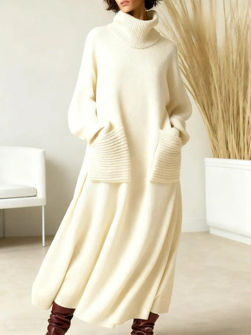 Adrianne | Ribbed Knit Oversized Maxi Dress with Roll Neck for Women