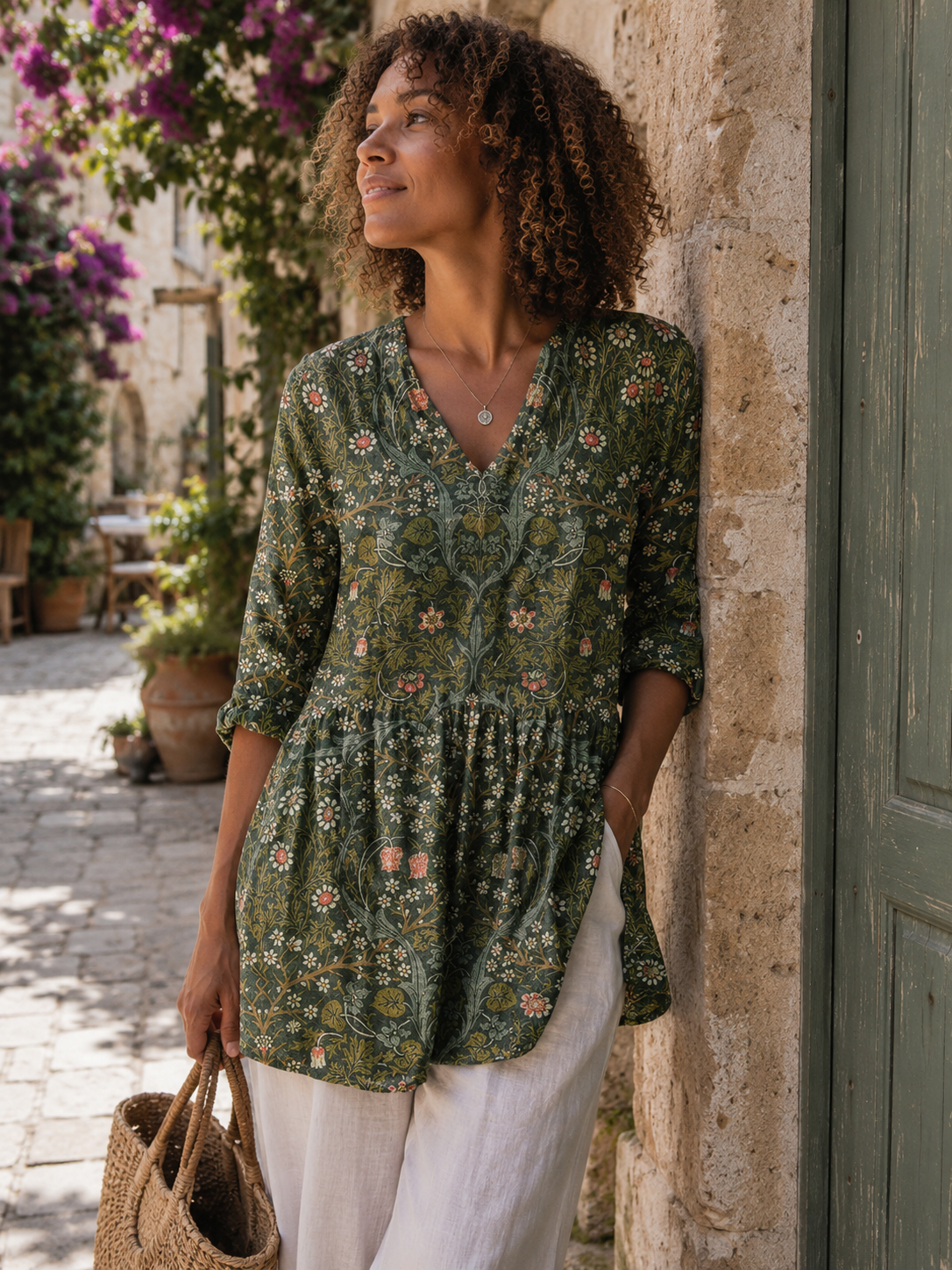 Marisa | A-Line V-Neck Floral Shirt Dress for Women
